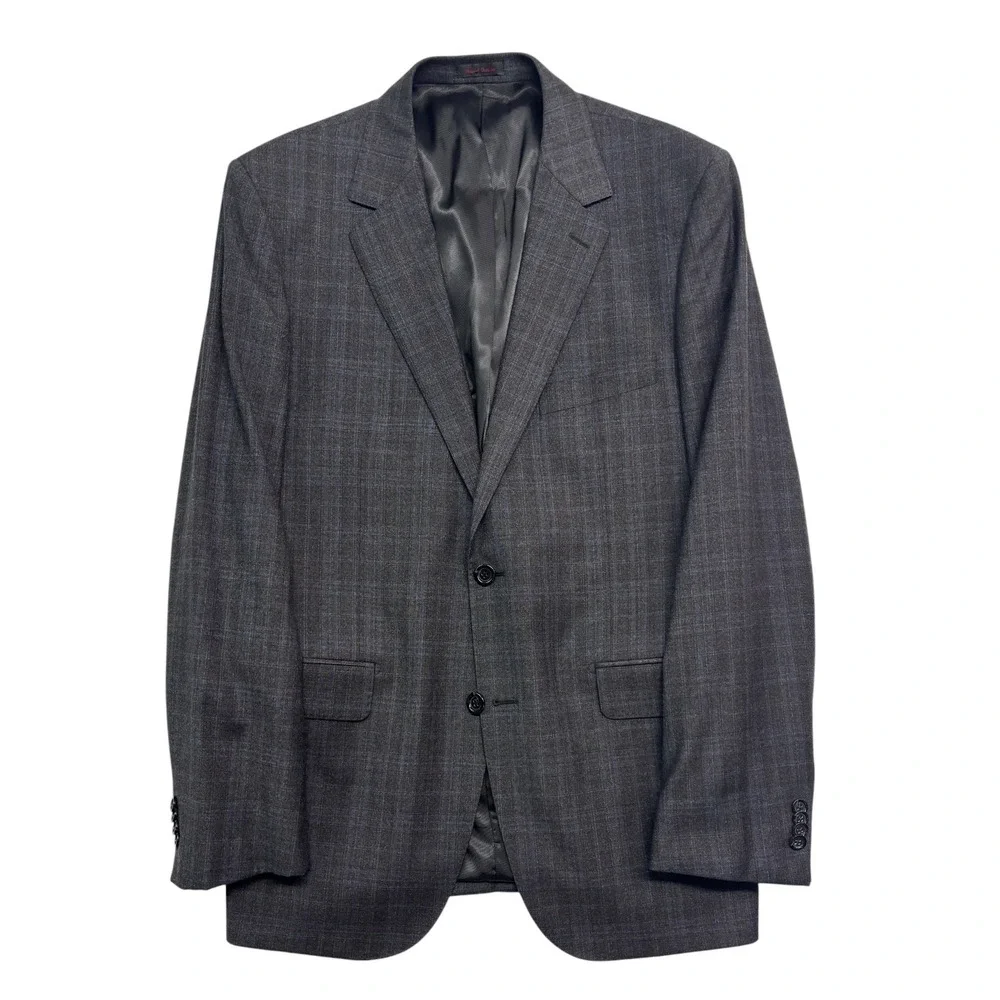 Byron British Style 52 42R 35x31 Gray Blue Plaid 2pc Pant Suit Flannel Wool
